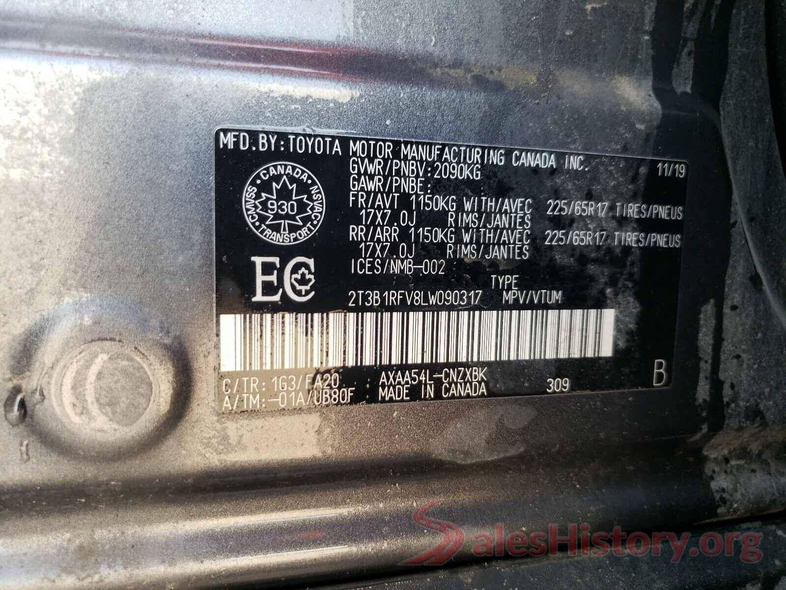 2T3B1RFV8LW090317 2020 TOYOTA RAV4