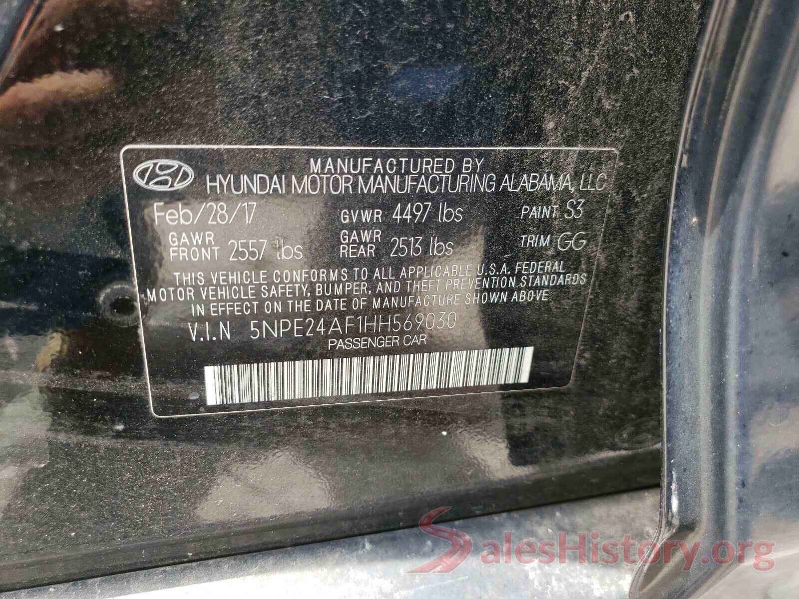 5NPE24AF1HH569030 2017 HYUNDAI SONATA