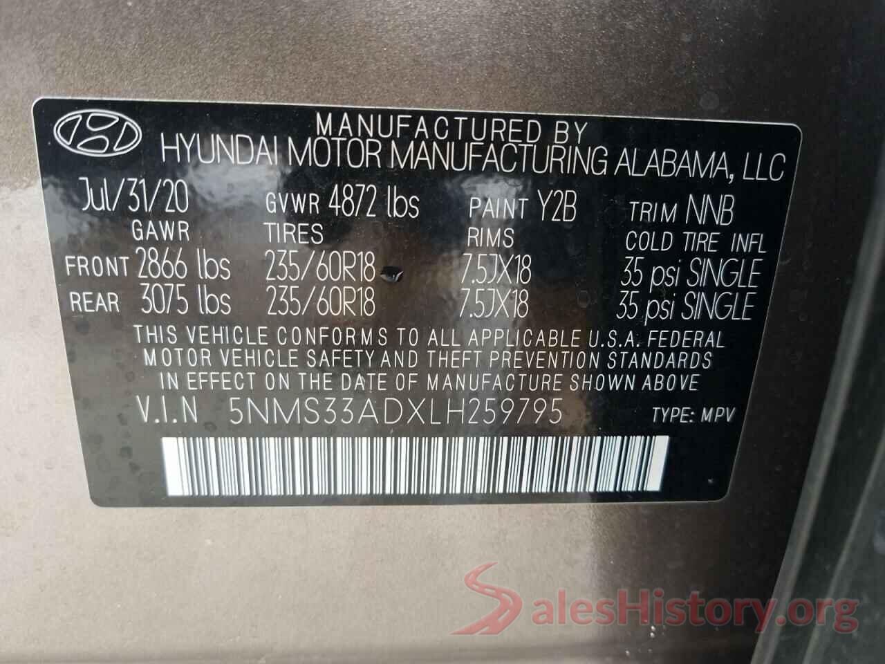 5NMS33ADXLH259795 2020 HYUNDAI SANTA FE