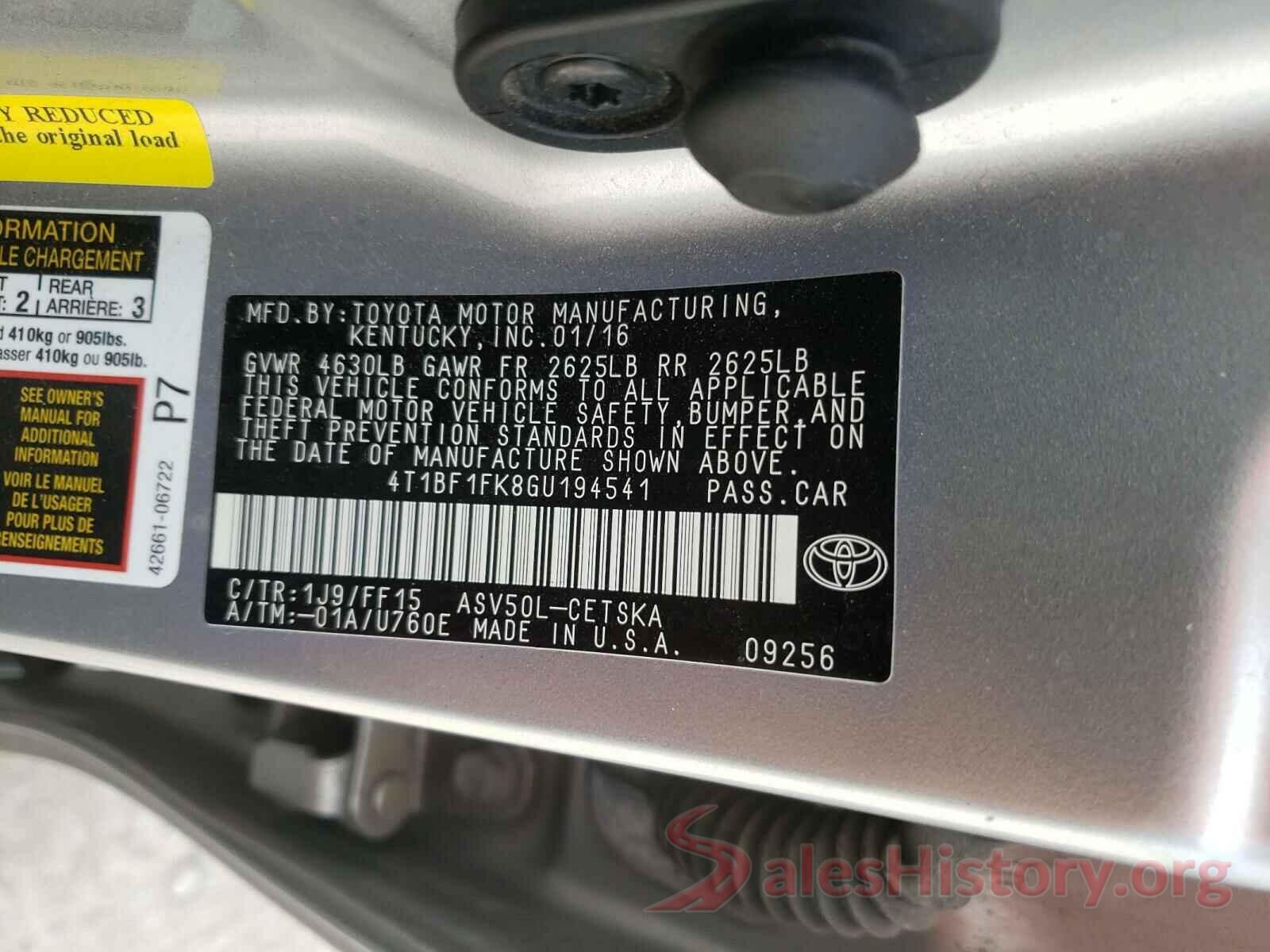 4T1BF1FK8GU194541 2016 TOYOTA CAMRY