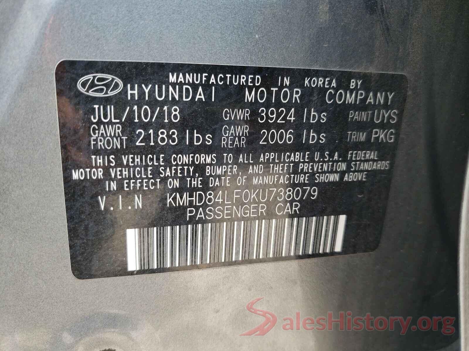 KMHD84LF0KU738079 2019 HYUNDAI ELANTRA