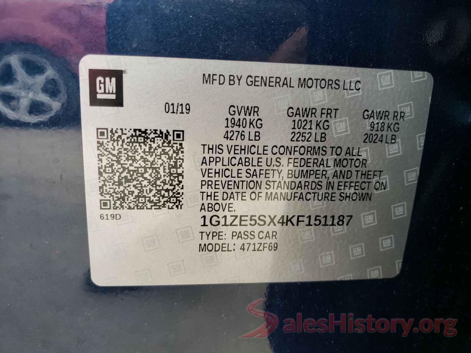 1G1ZE5SX4KF151187 2019 CHEVROLET MALIBU