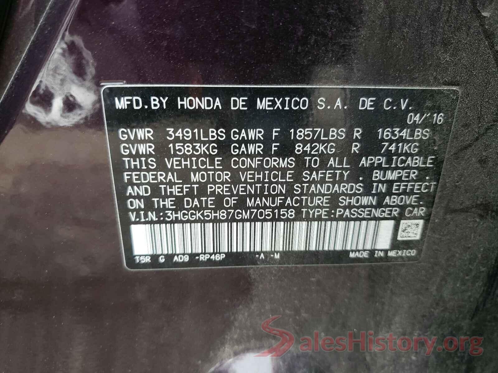 3HGGK5H87GM705158 2016 HONDA FIT