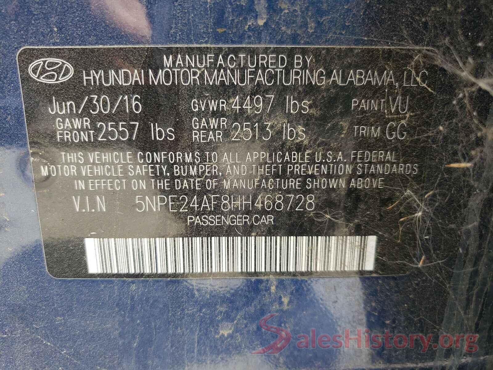 5NPE24AF8HH468728 2017 HYUNDAI SONATA