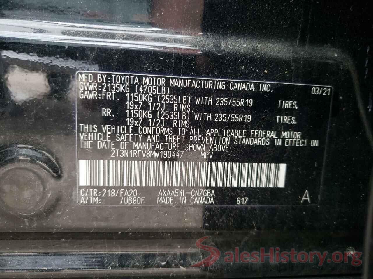 2T3N1RFV8MW190447 2021 TOYOTA RAV4