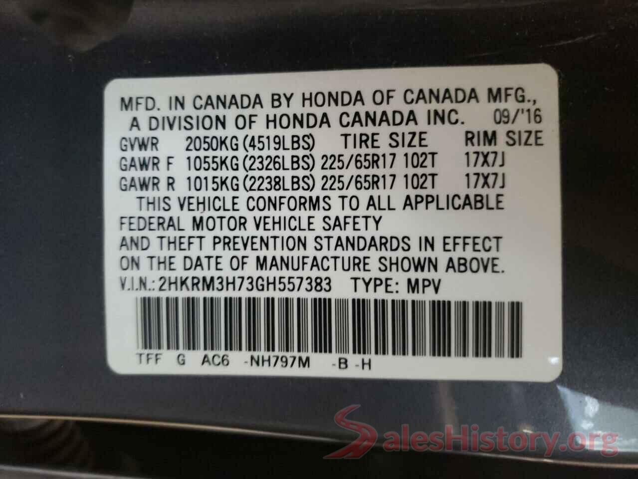 2HKRM3H73GH557383 2016 HONDA CRV