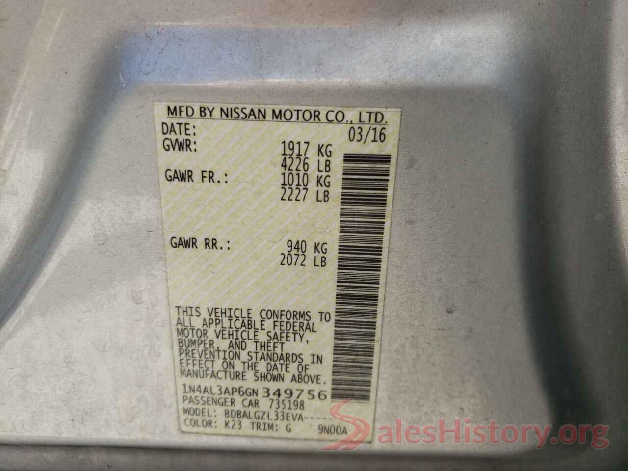 1N4AL3AP6GN349756 2016 NISSAN ALTIMA