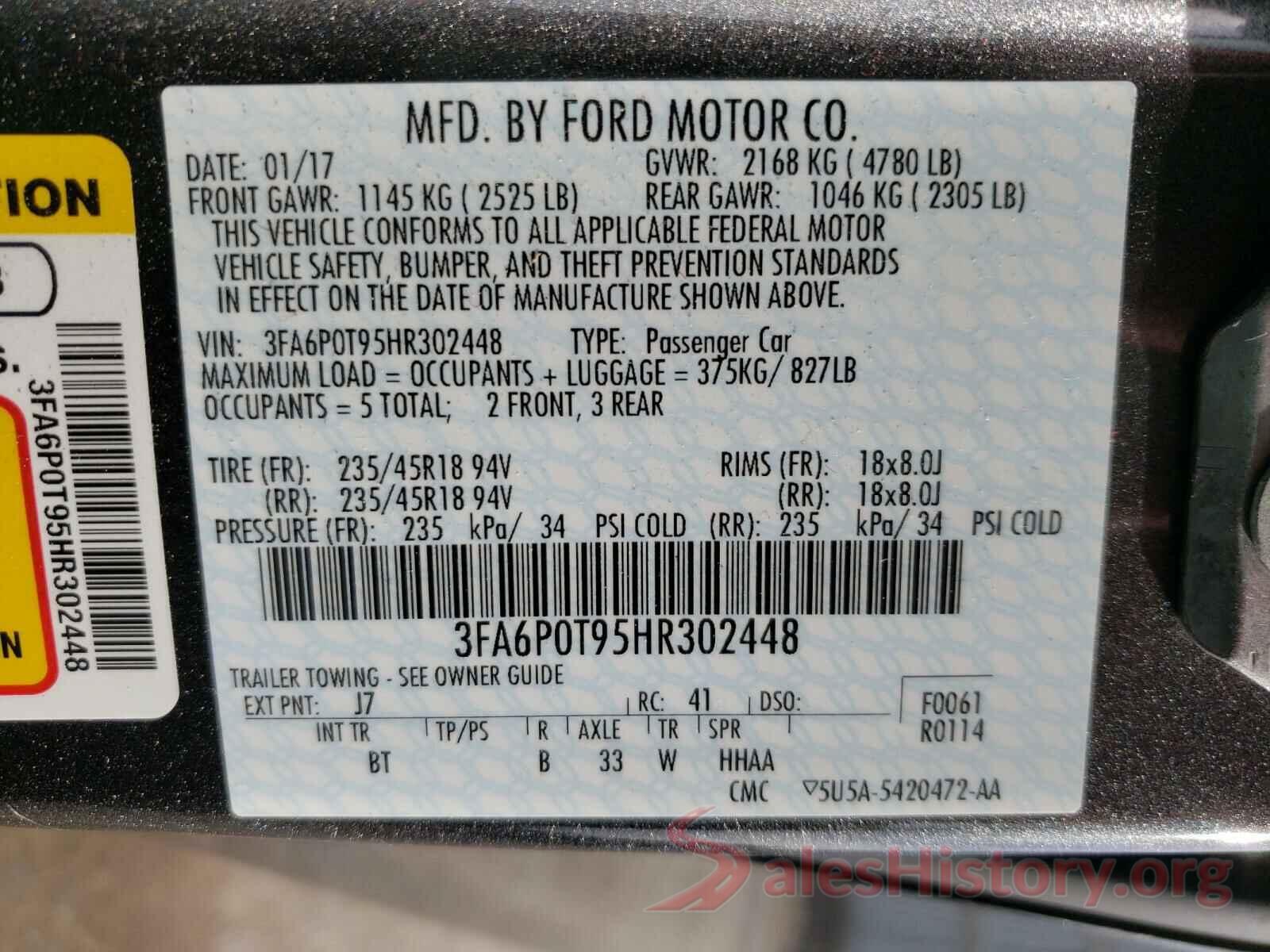 3FA6P0T95HR302448 2017 FORD FUSION