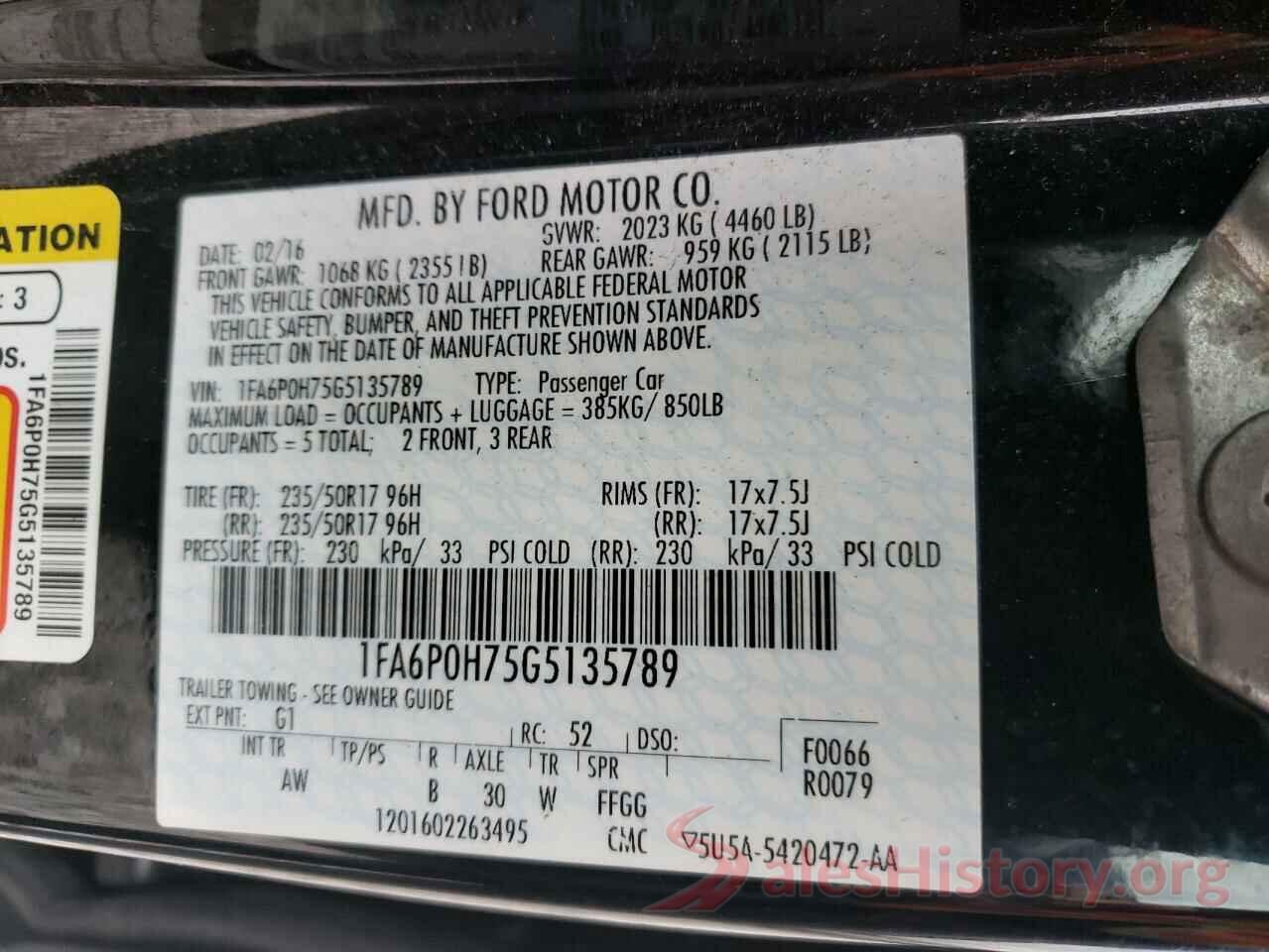 1FA6P0H75G5135789 2016 FORD FUSION