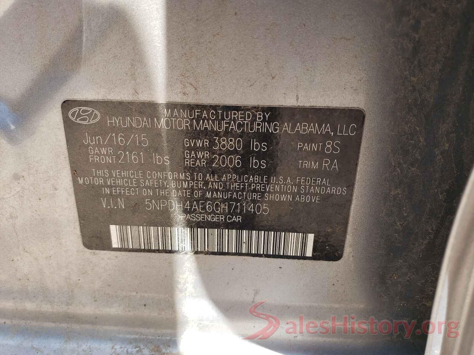 5NPDH4AE6GH711405 2016 HYUNDAI ELANTRA