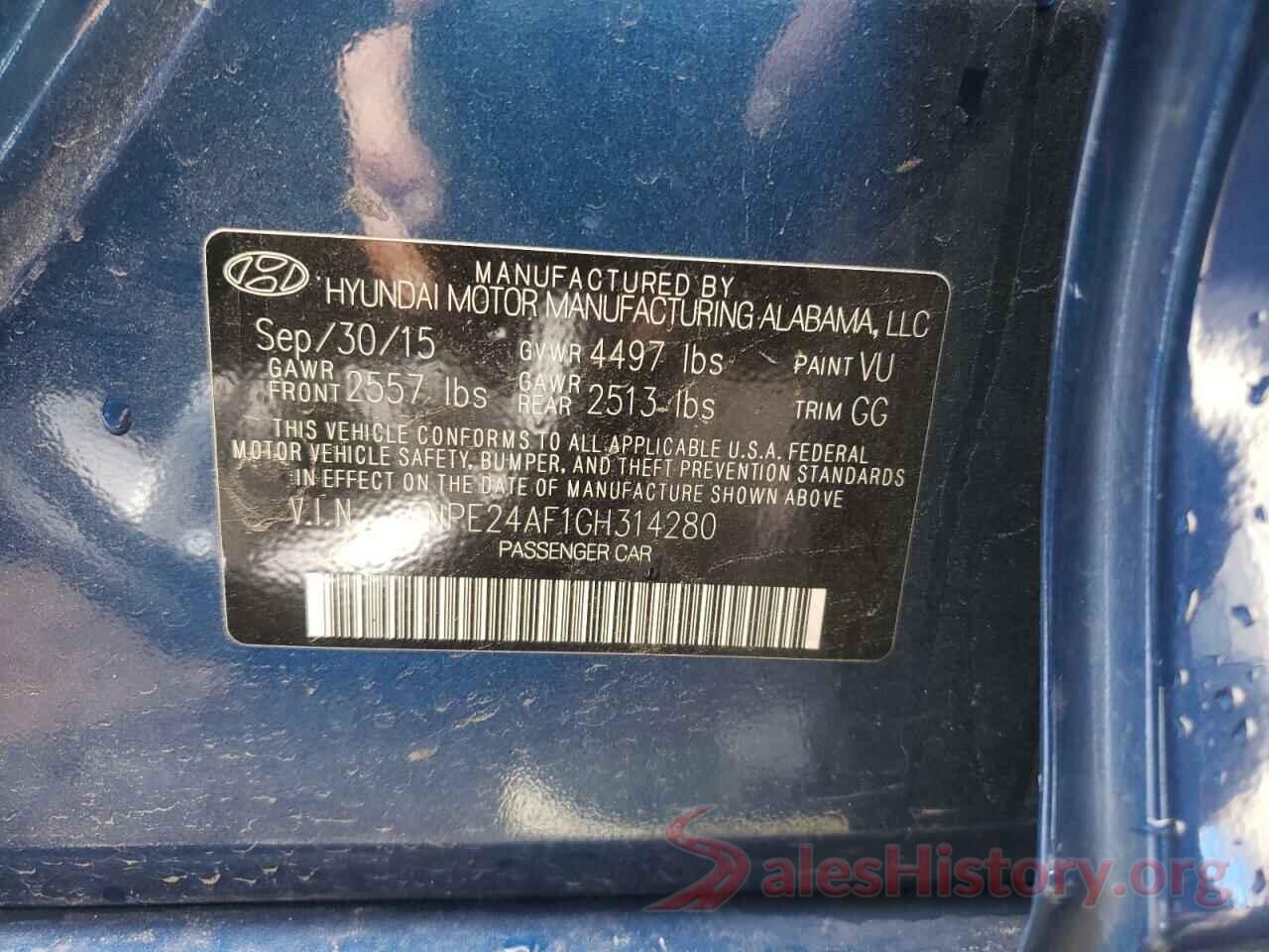 5NPE24AF1GH314280 2016 HYUNDAI SONATA