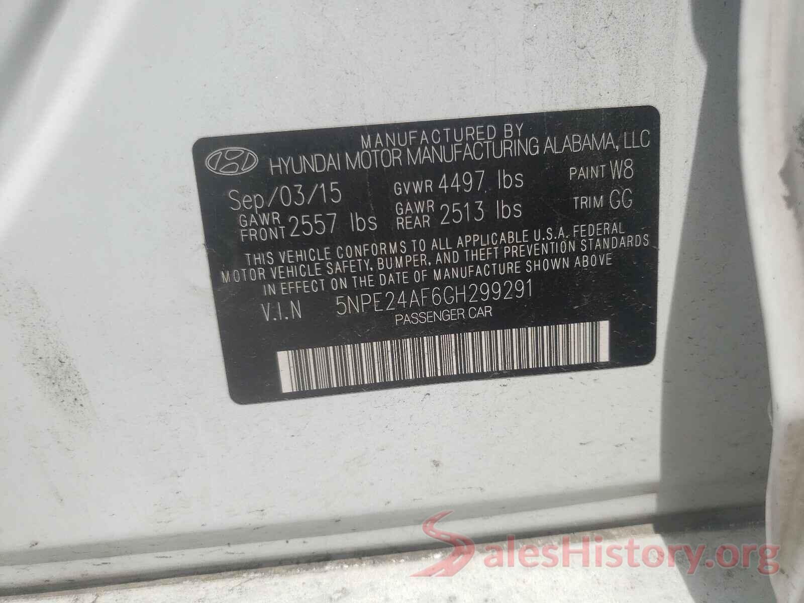 5NPE24AF6GH299291 2016 HYUNDAI SONATA