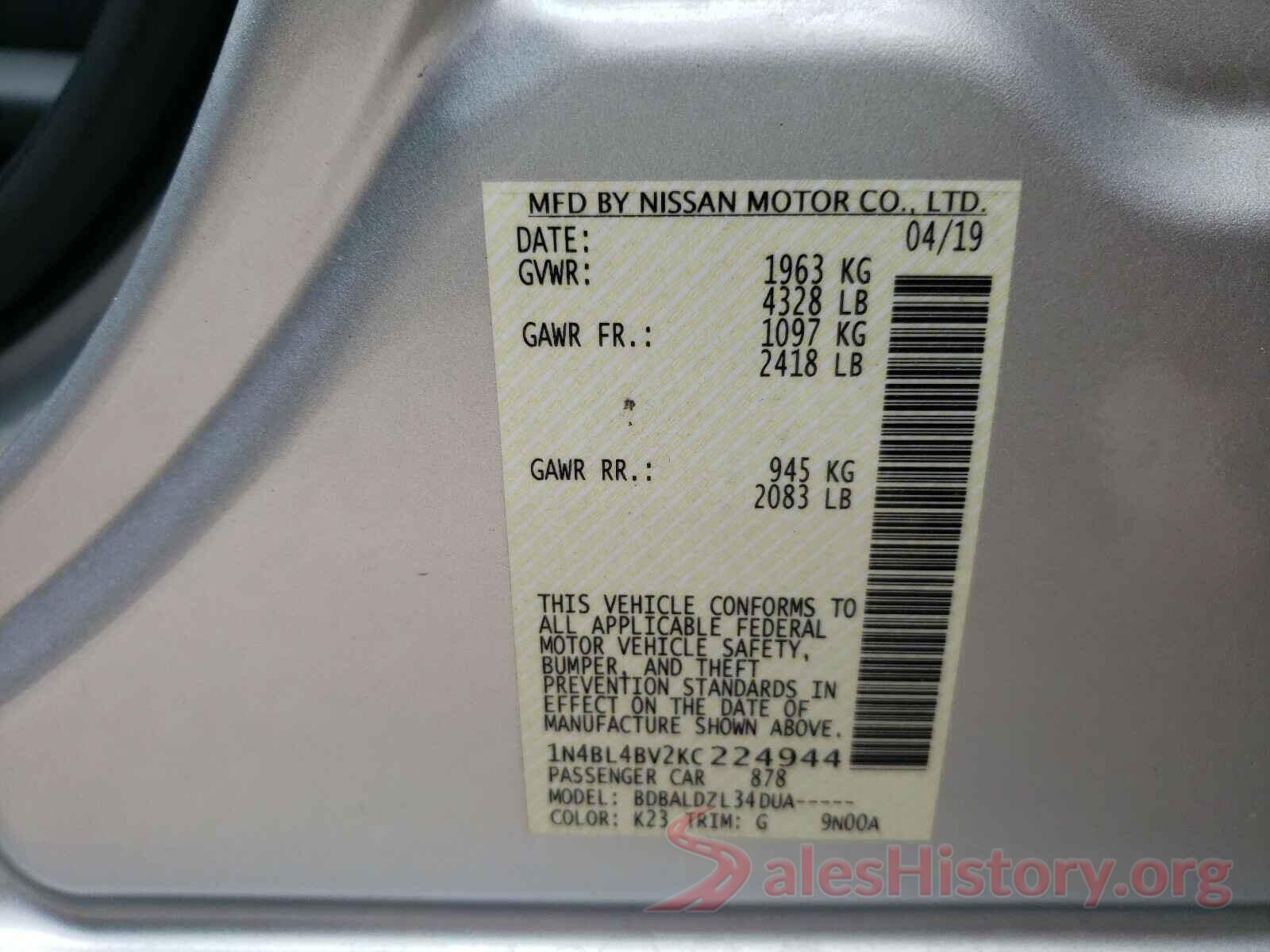 1N4BL4BV2KC224944 2019 NISSAN ALTIMA