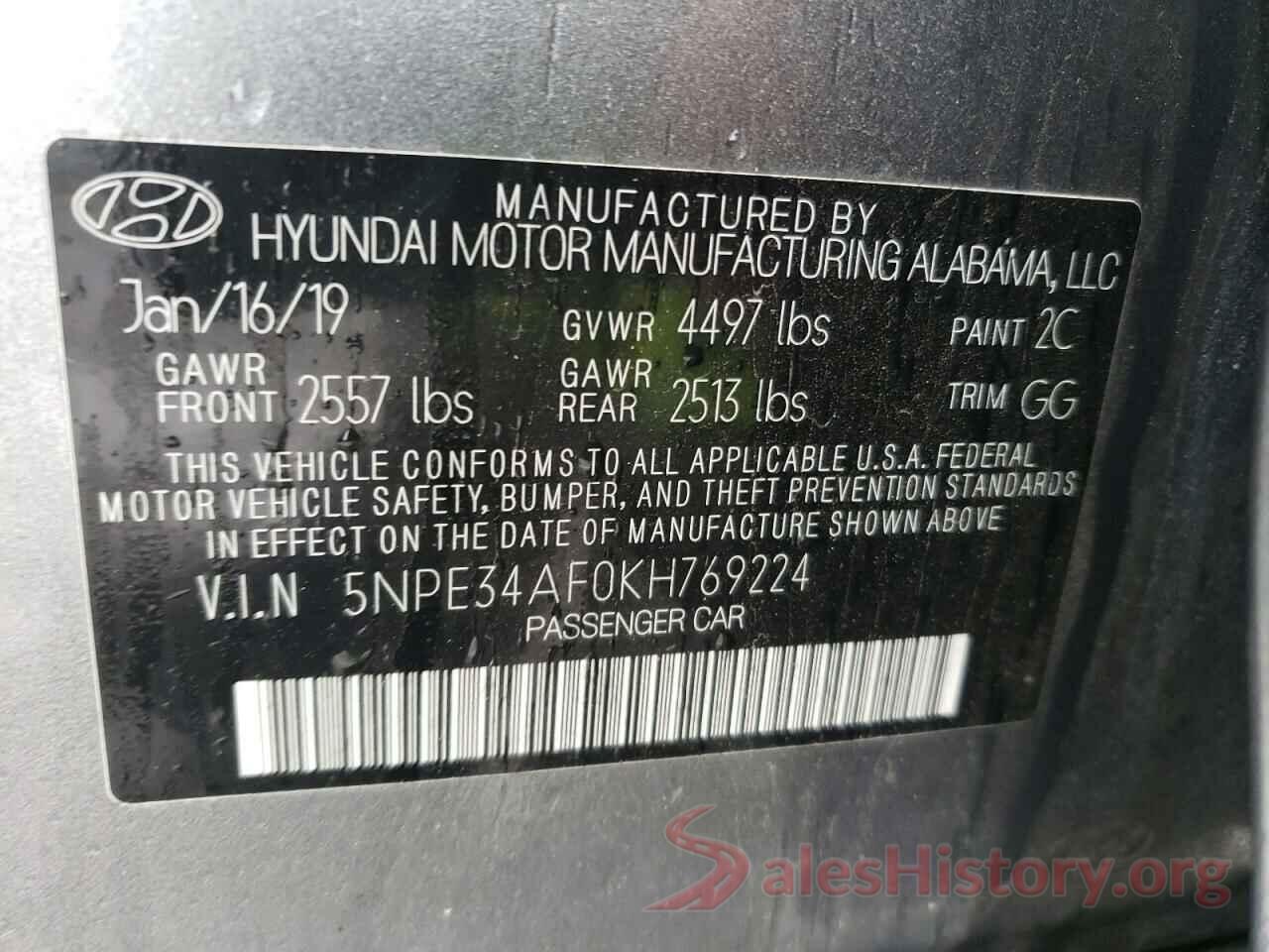 5NPE34AF0KH769224 2019 HYUNDAI SONATA