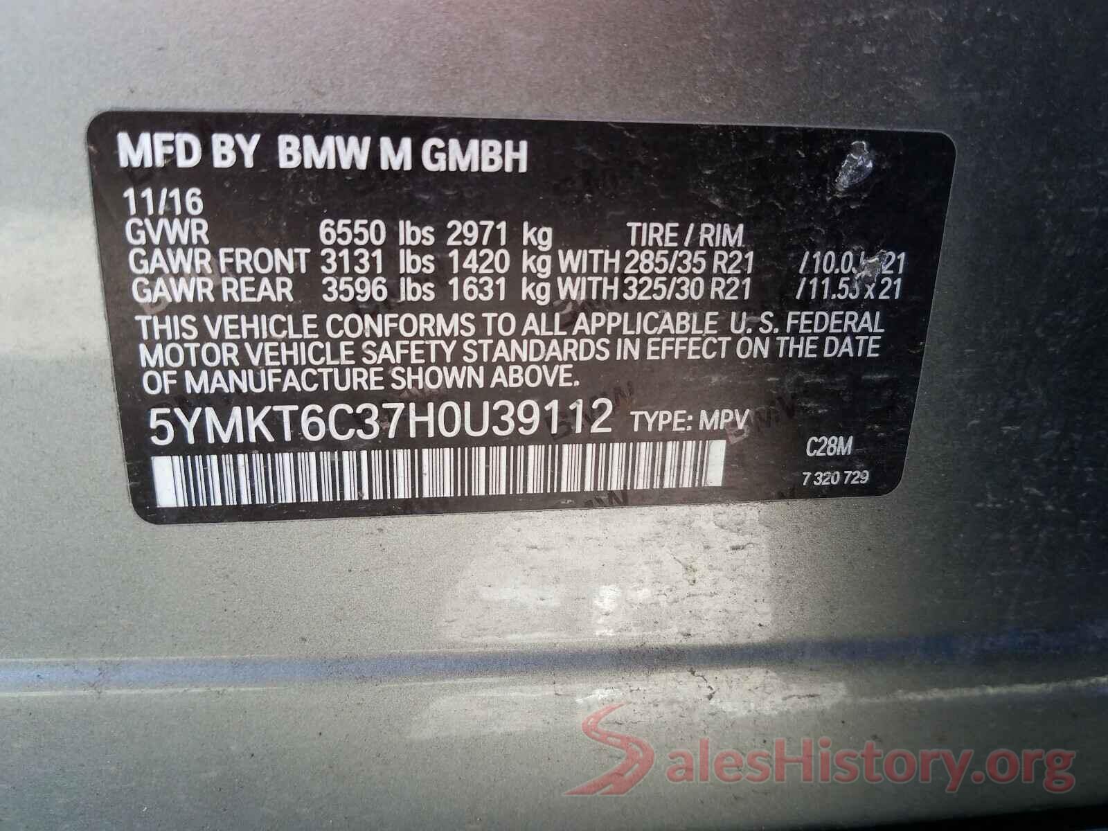 5YMKT6C37H0U39112 2017 BMW X5