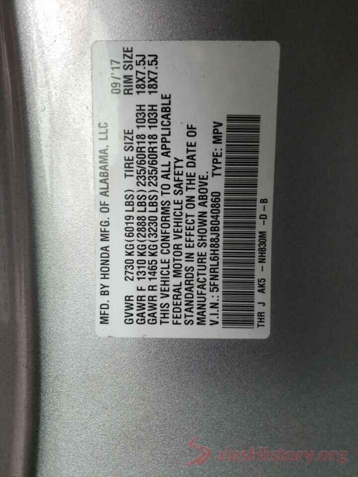 5FNRL6H88JB040860 2018 HONDA ODYSSEY