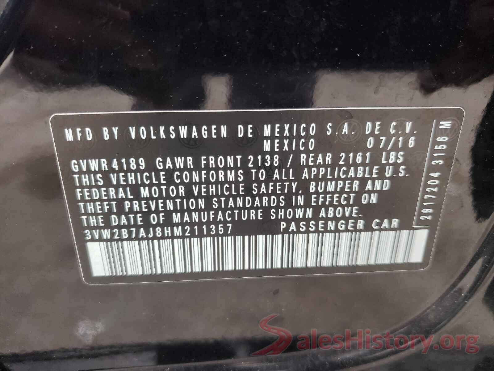 3VW2B7AJ8HM211357 2017 VOLKSWAGEN JETTA