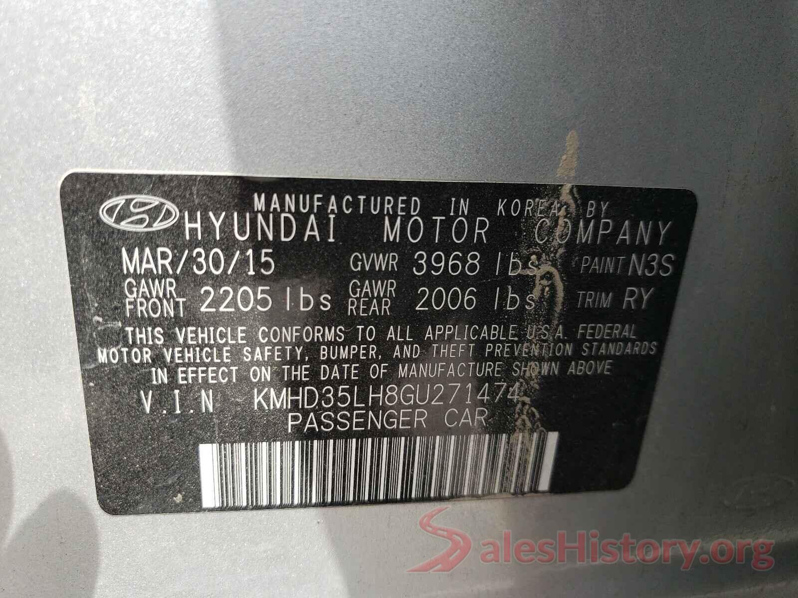 KMHD35LH8GU271474 2016 HYUNDAI ELANTRA