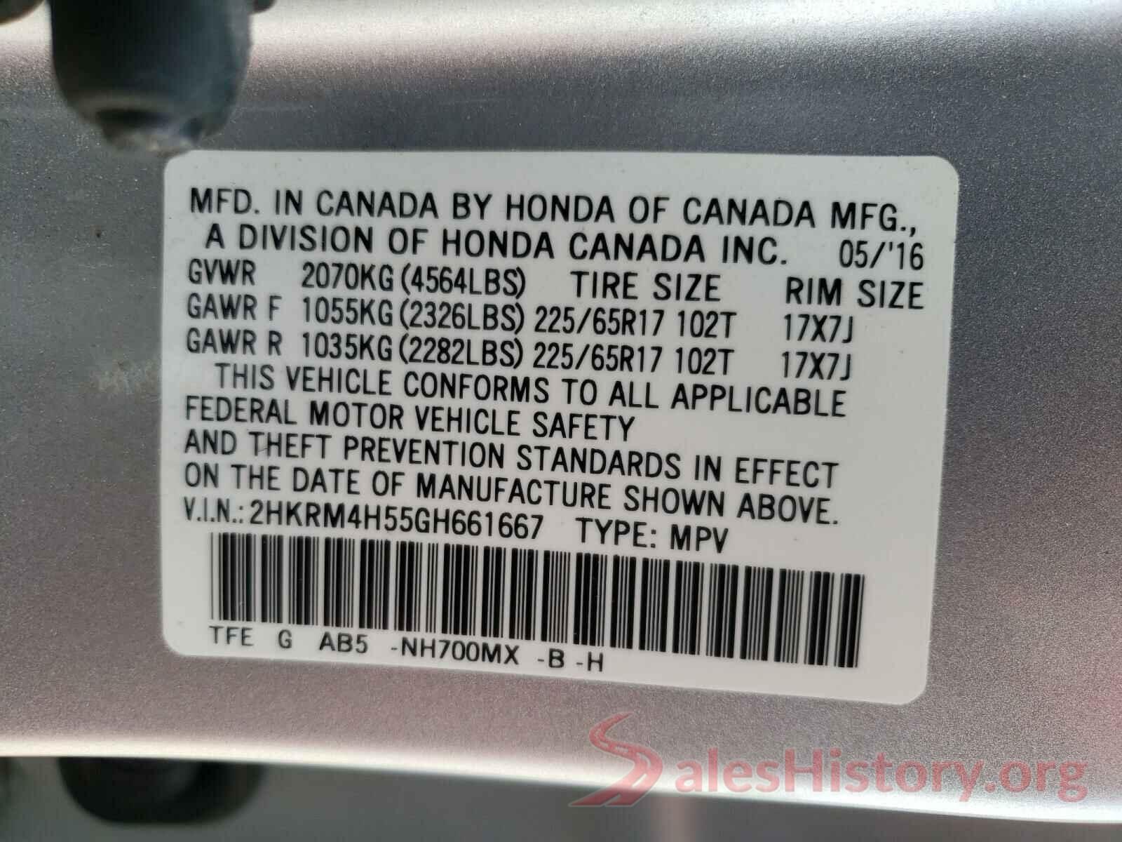 2HKRM4H55GH661667 2016 HONDA CRV