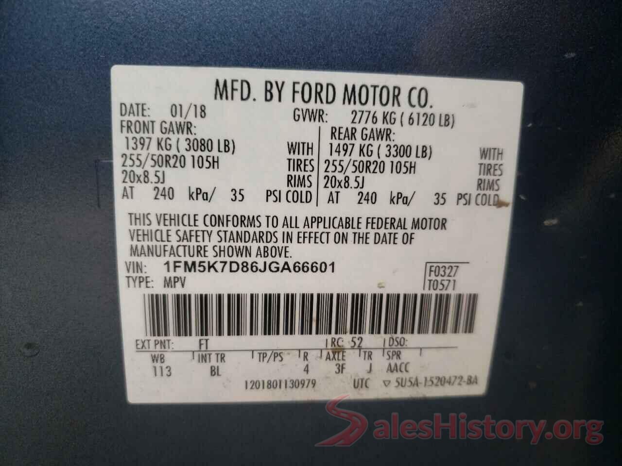 1FM5K7D86JGA66601 2018 FORD EXPLORER