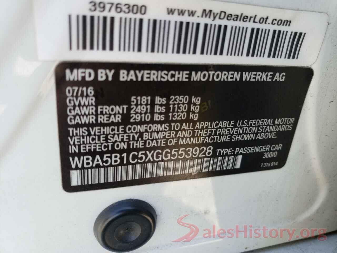 WBA5B1C5XGG553928 2016 BMW 5 SERIES