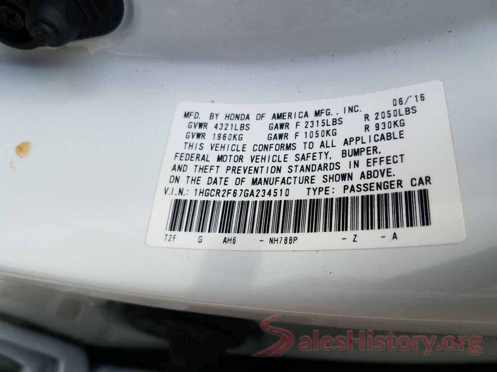 1HGCR2F67GA234510 2016 HONDA ACCORD