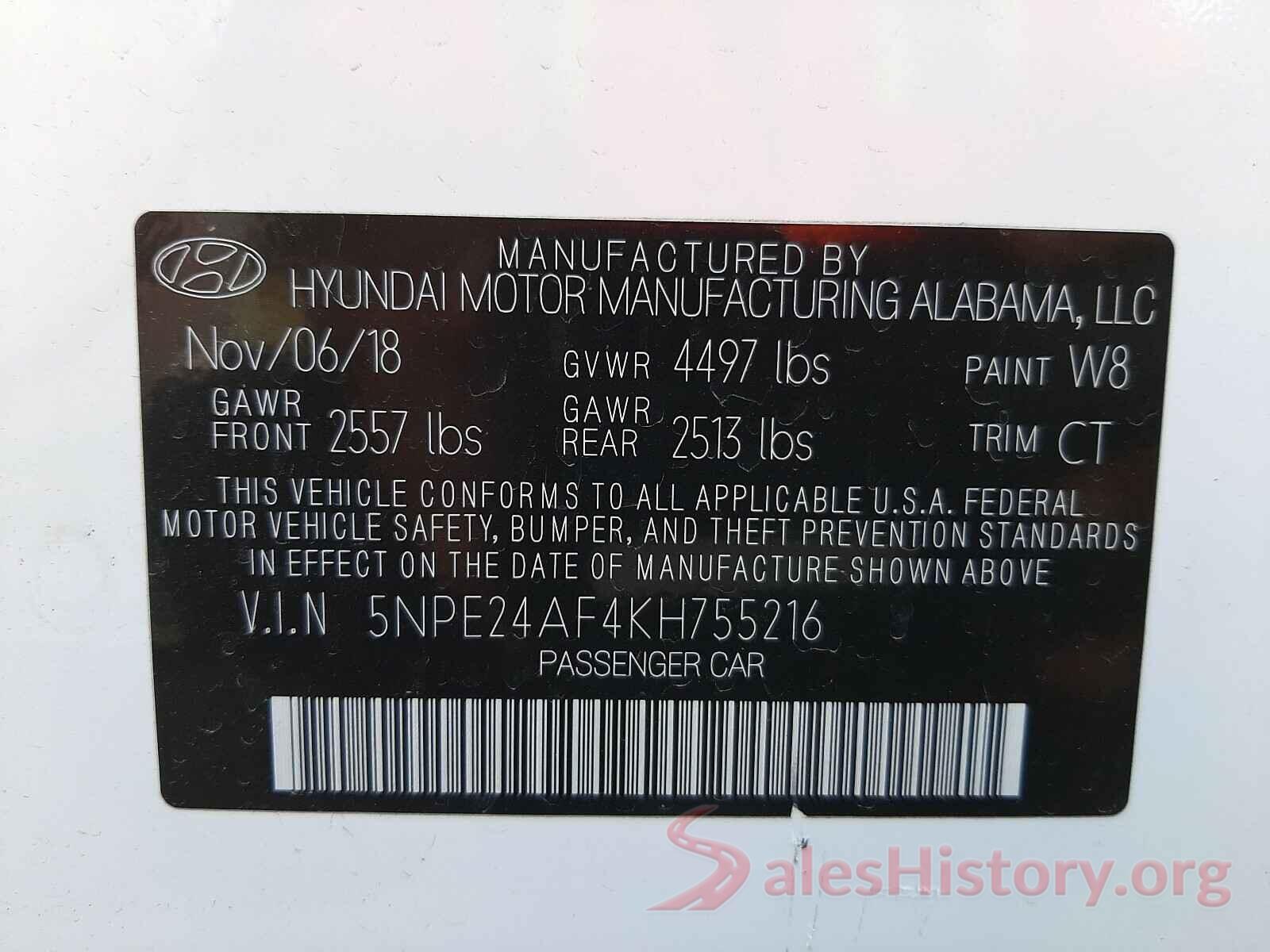 5NPE24AF4KH755216 2019 HYUNDAI SONATA