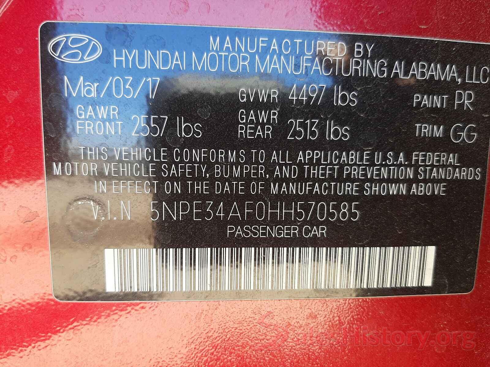 5NPE34AF0HH570585 2017 HYUNDAI SONATA