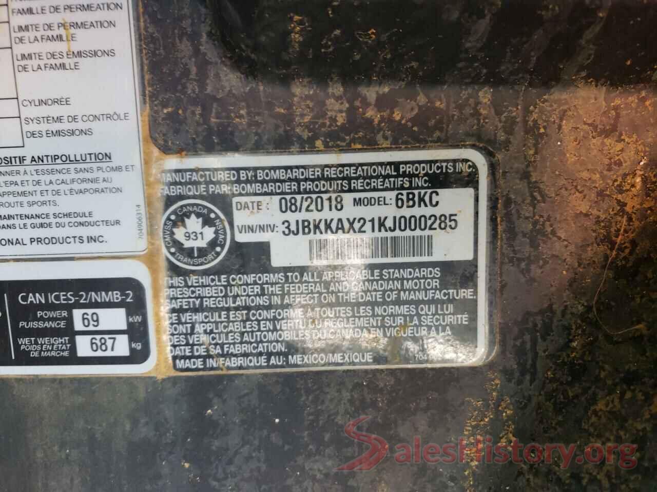 3JBKKAX21KJ000285 2019 CAN-AM SIDEBYSIDE