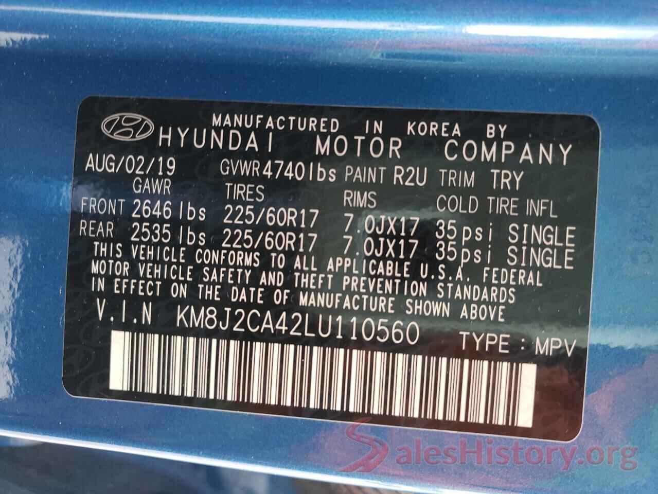 KM8J2CA42LU110560 2020 HYUNDAI TUCSON