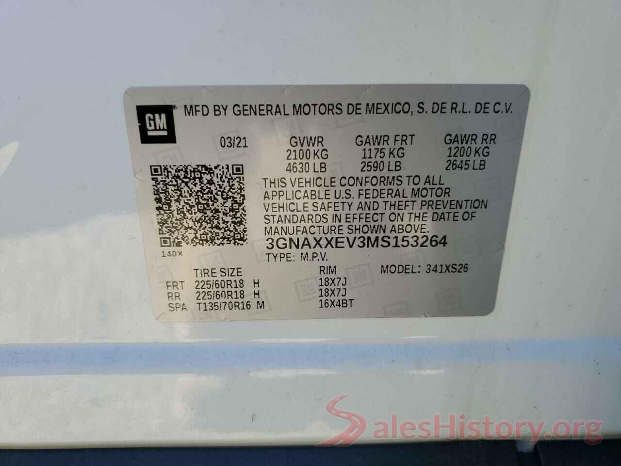 3GNAXXEV3MS153264 2021 CHEVROLET EQUINOX