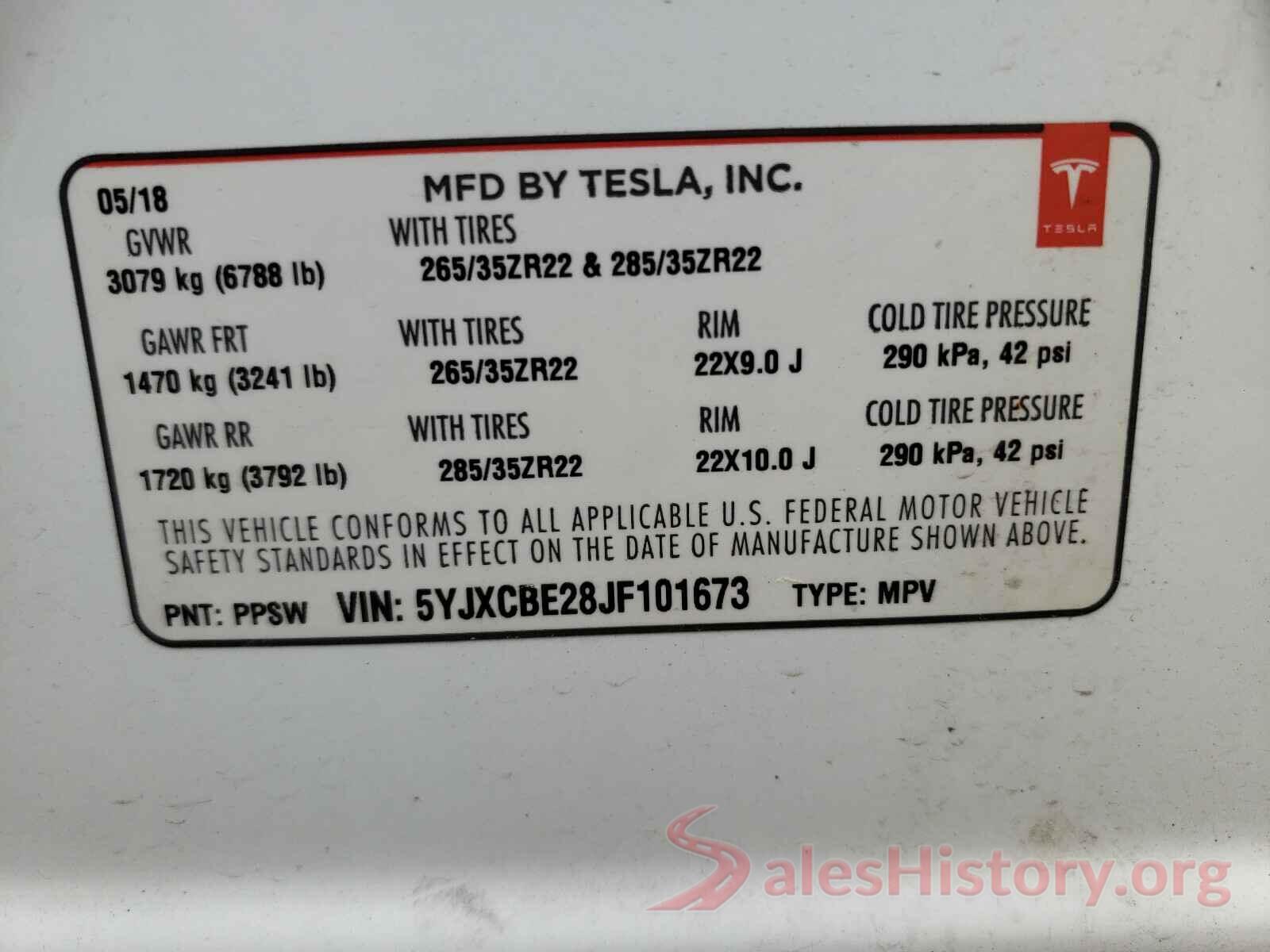 5YJXCBE28JF101673 2018 TESLA MODEL X