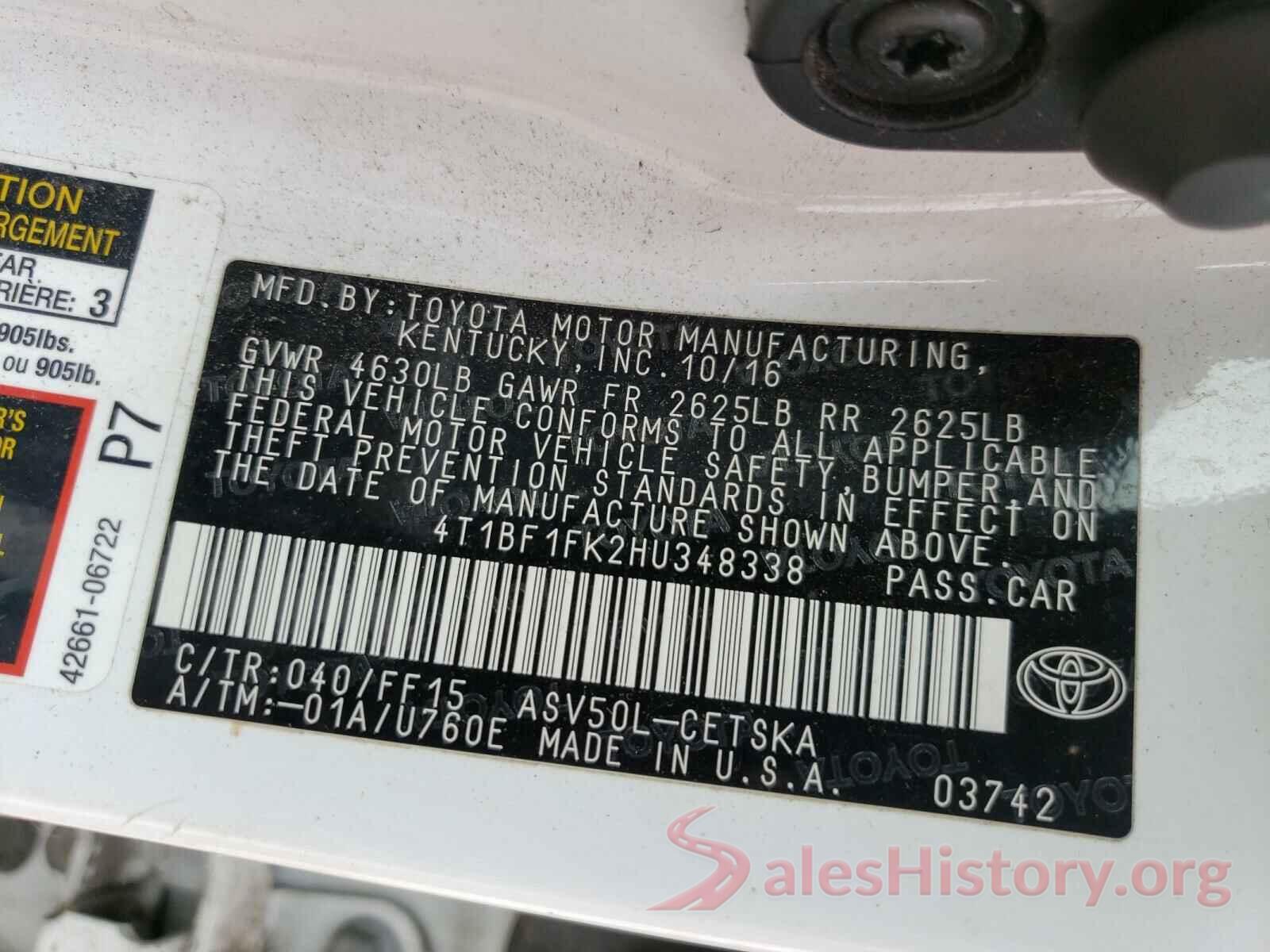 4T1BF1FK2HU348338 2017 TOYOTA CAMRY