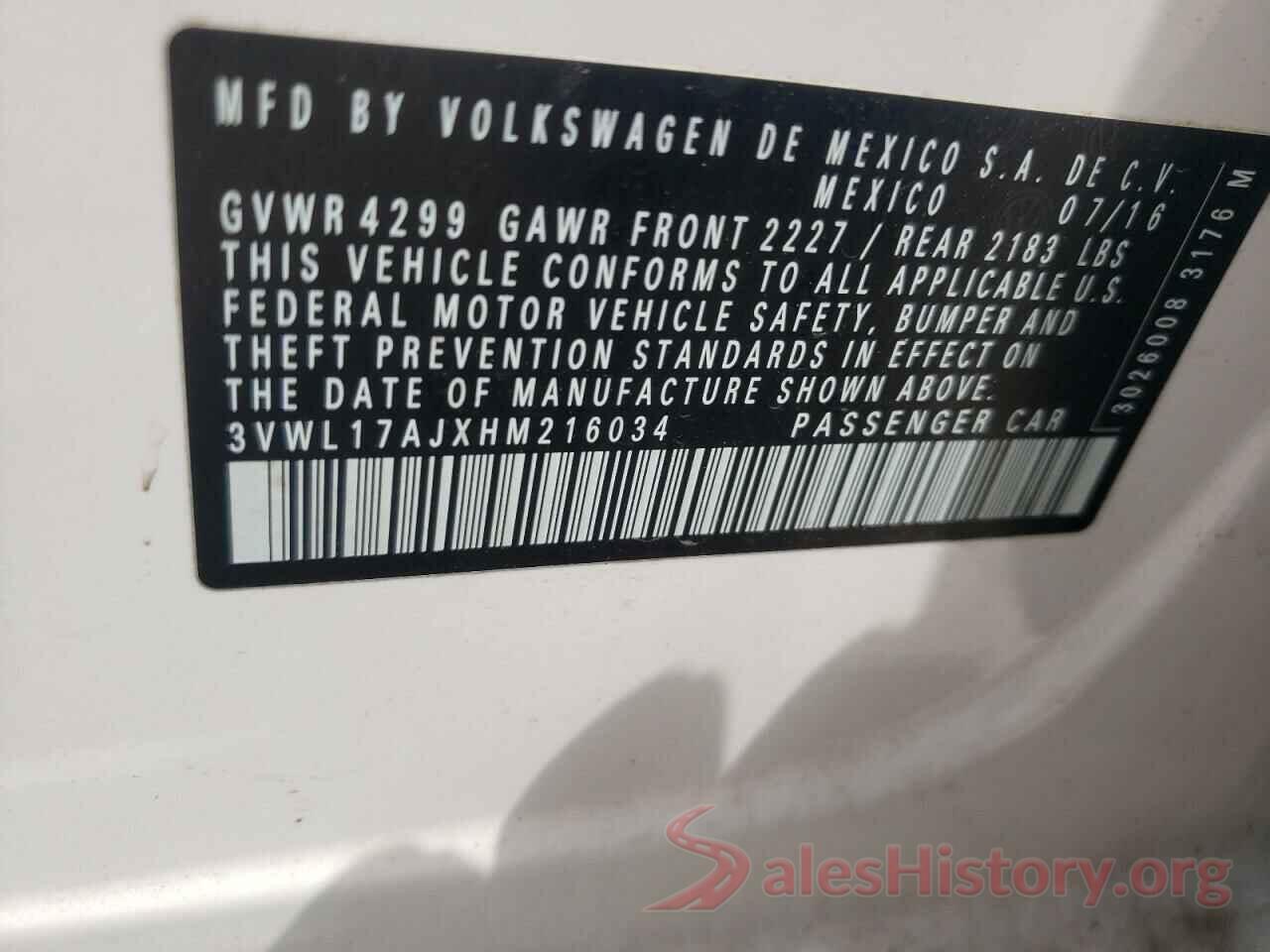 3VWL17AJXHM216034 2017 VOLKSWAGEN JETTA