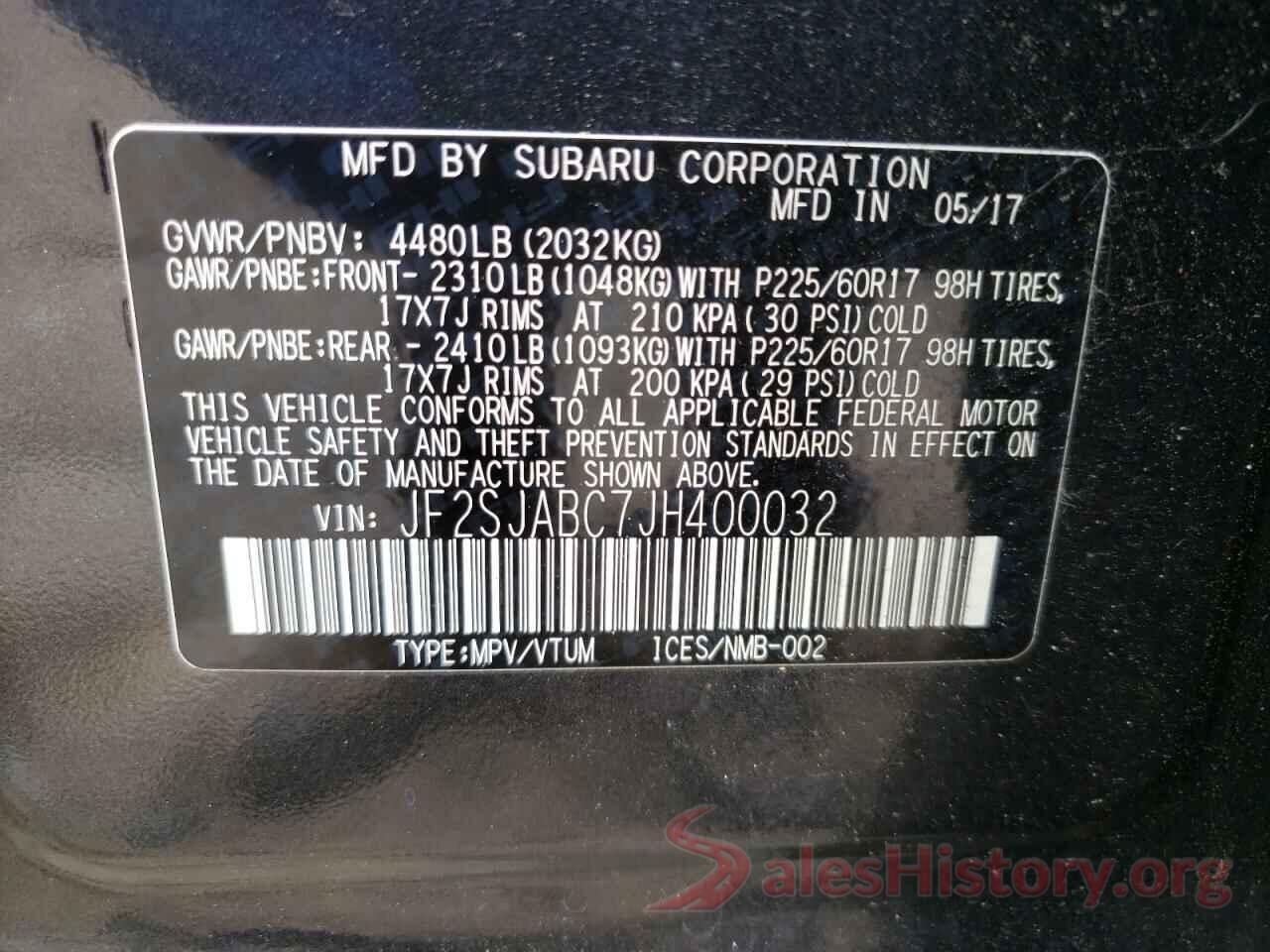 JF2SJABC7JH400032 2018 SUBARU FORESTER