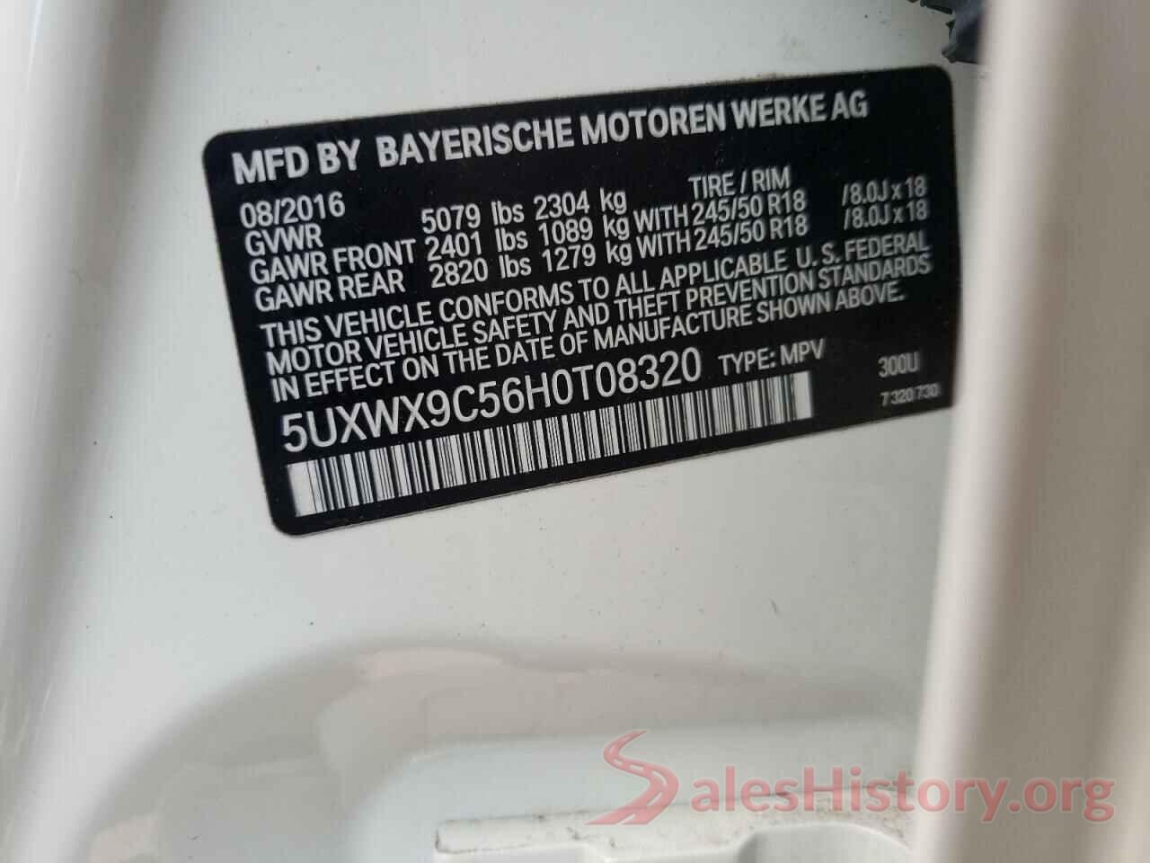 5UXWX9C56H0T08320 2017 BMW X3