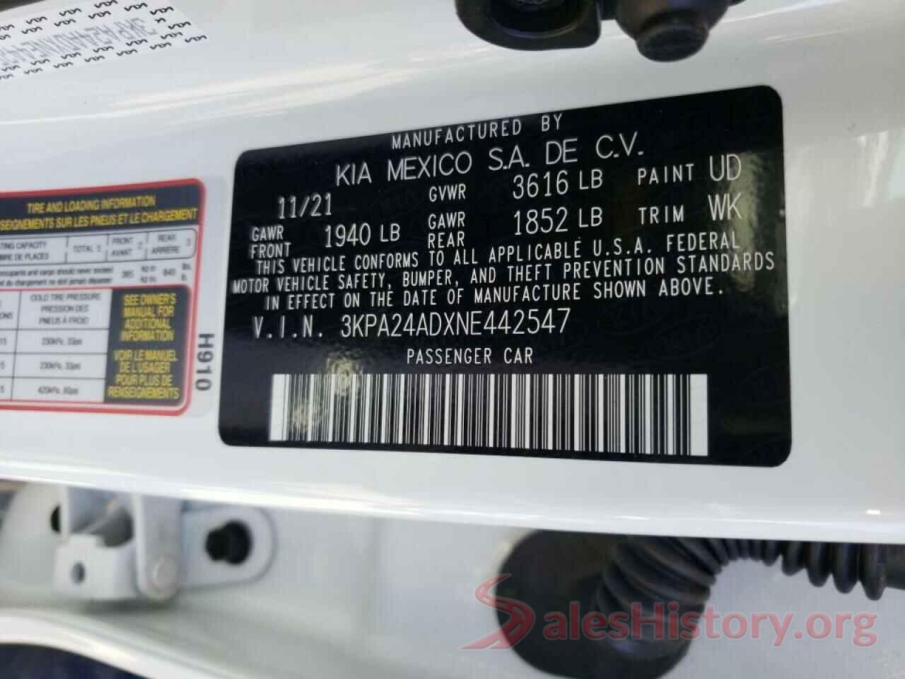 3KPA24ADXNE442547 2022 KIA RIO