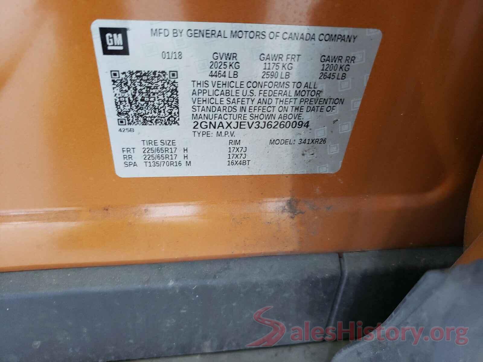 2GNAXJEV3J6260094 2018 CHEVROLET EQUINOX