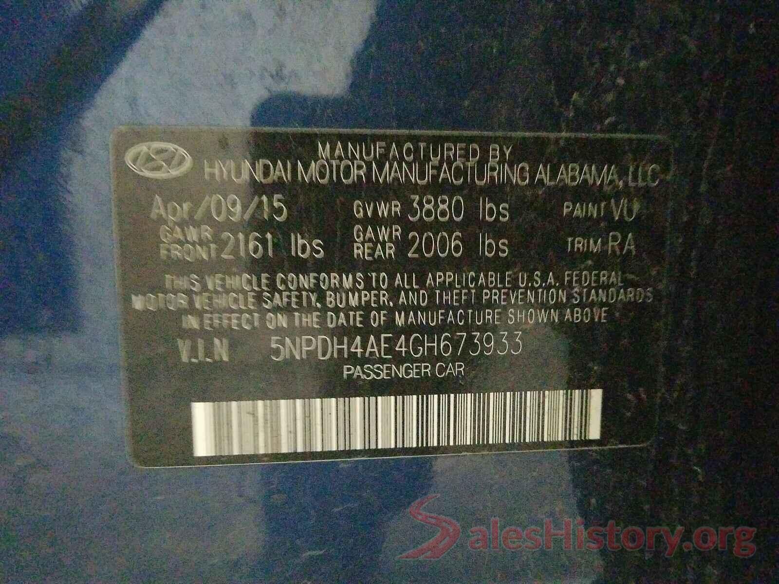 5NPDH4AE4GH673933 2016 HYUNDAI ELANTRA