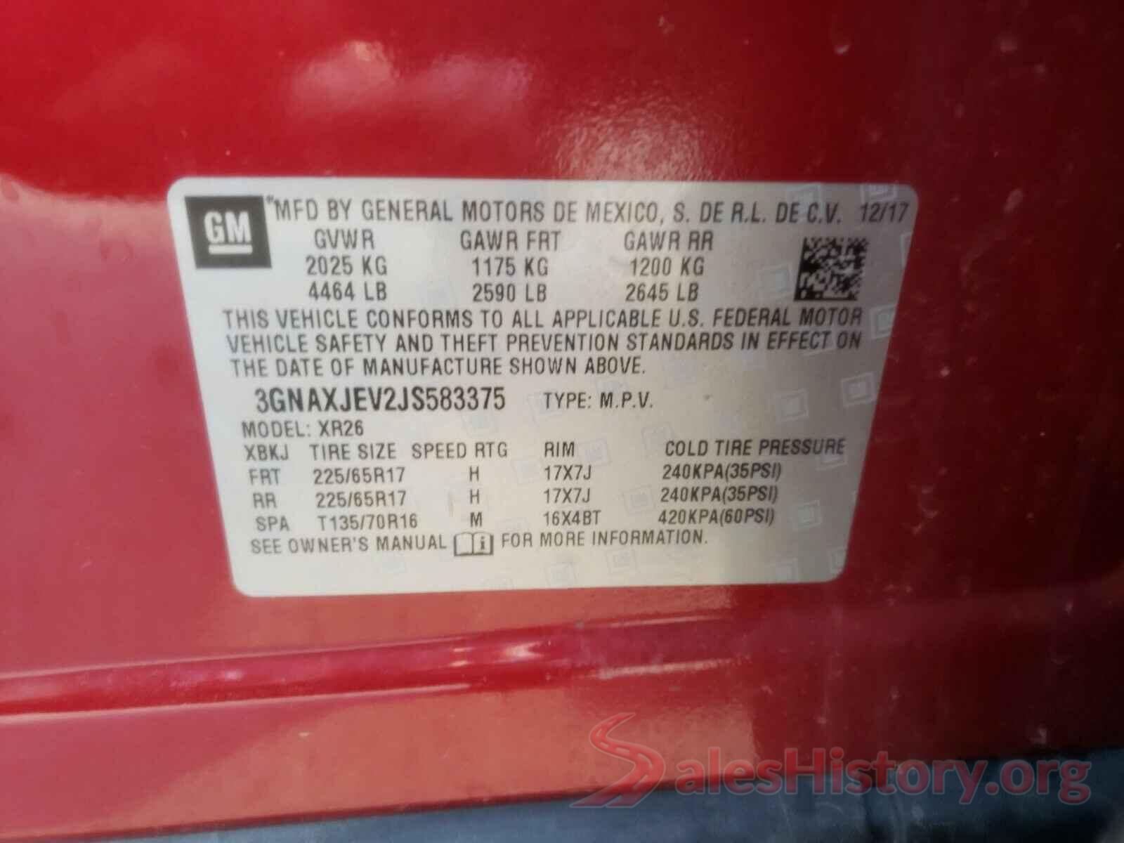 3GNAXJEV2JS583375 2018 CHEVROLET EQUINOX