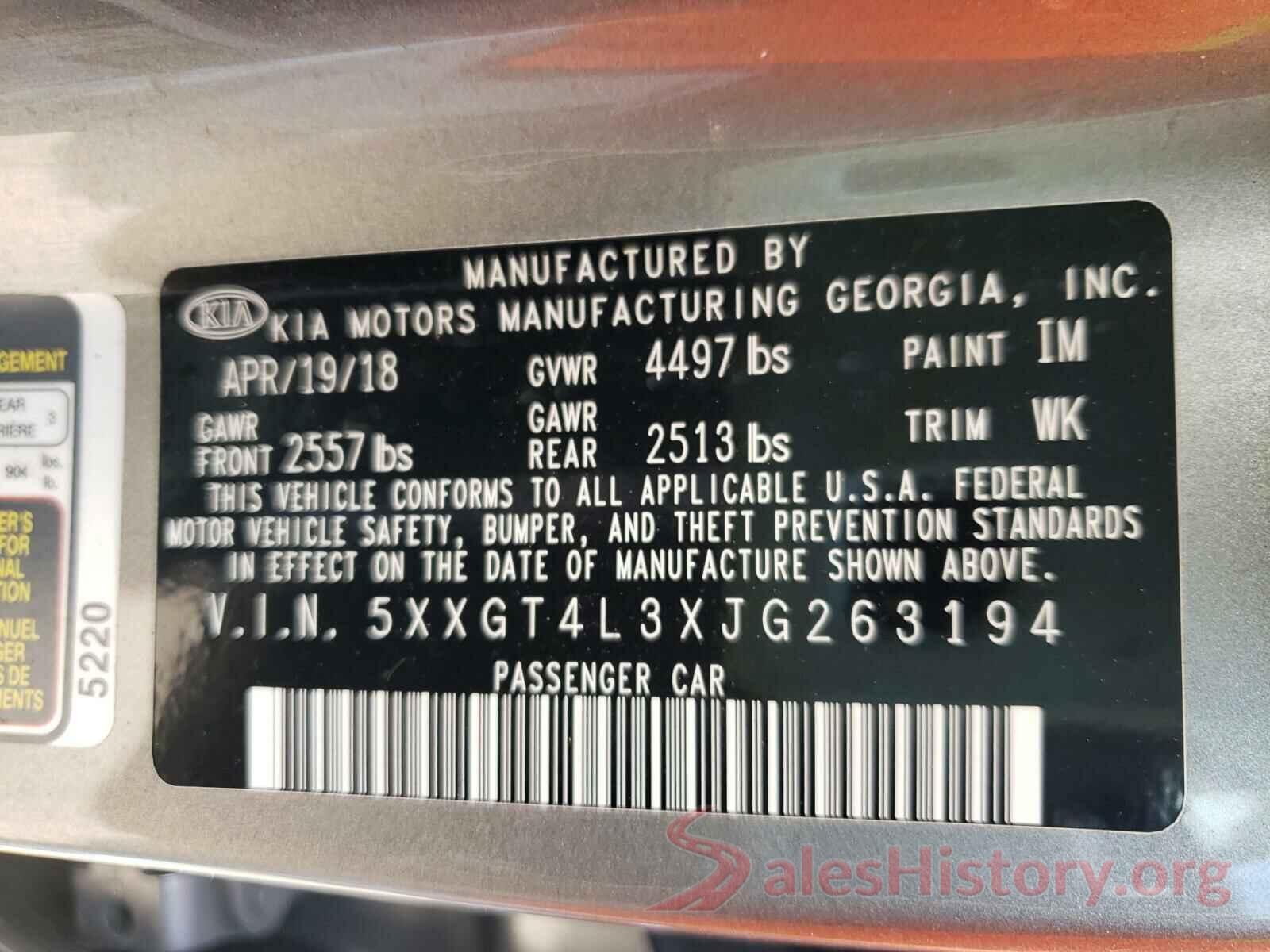 5XXGT4L3XJG263194 2018 KIA OPTIMA