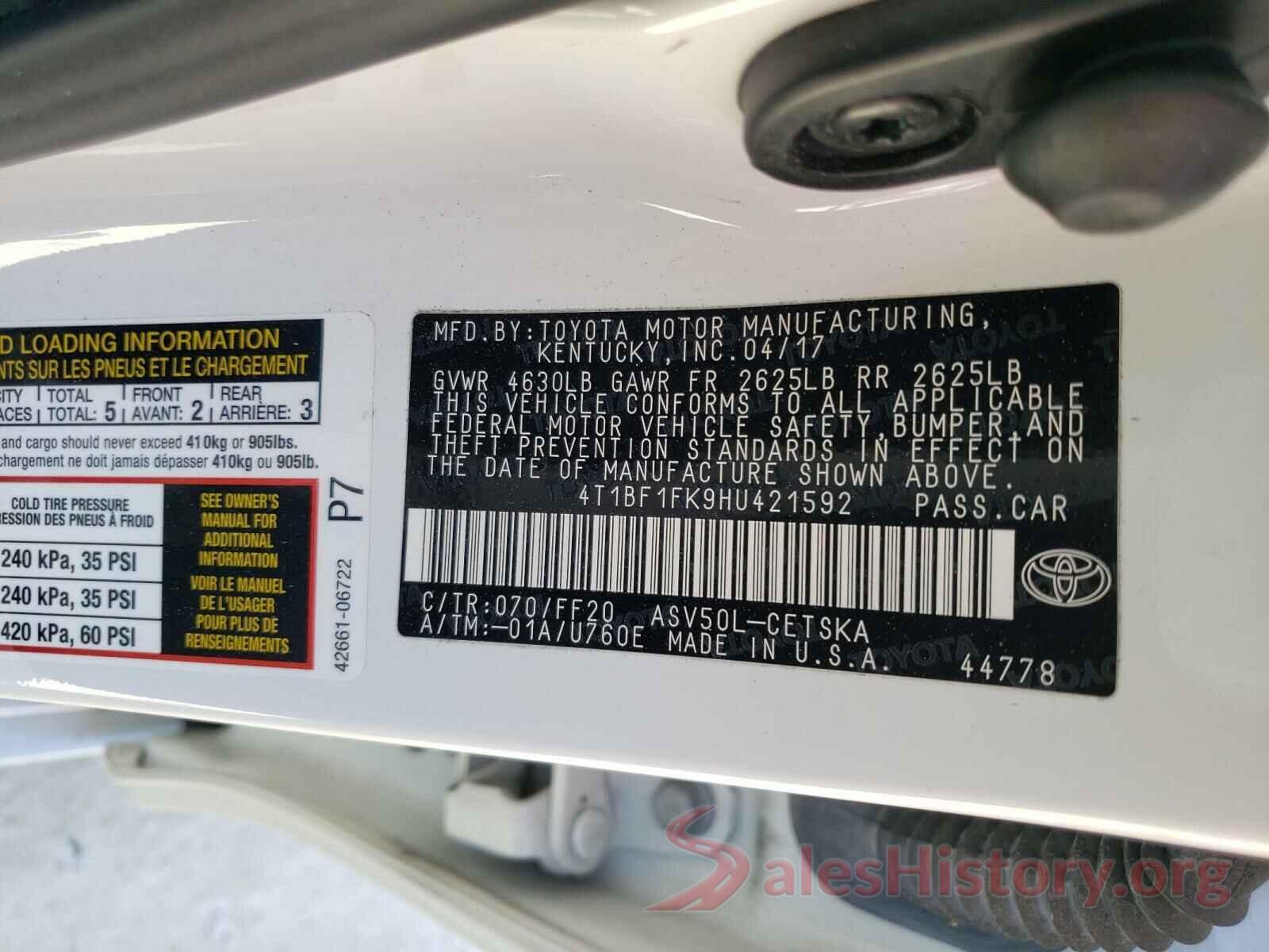 4T1BF1FK9HU421592 2017 TOYOTA CAMRY