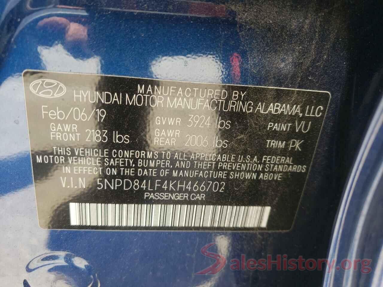 5NPD84LF4KH466702 2019 HYUNDAI ELANTRA