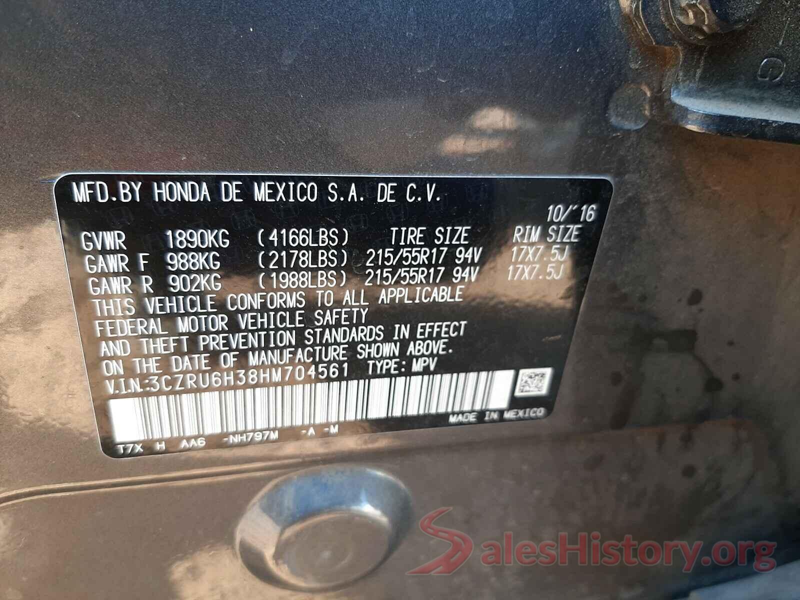 3CZRU6H38HM704561 2017 HONDA HR-V