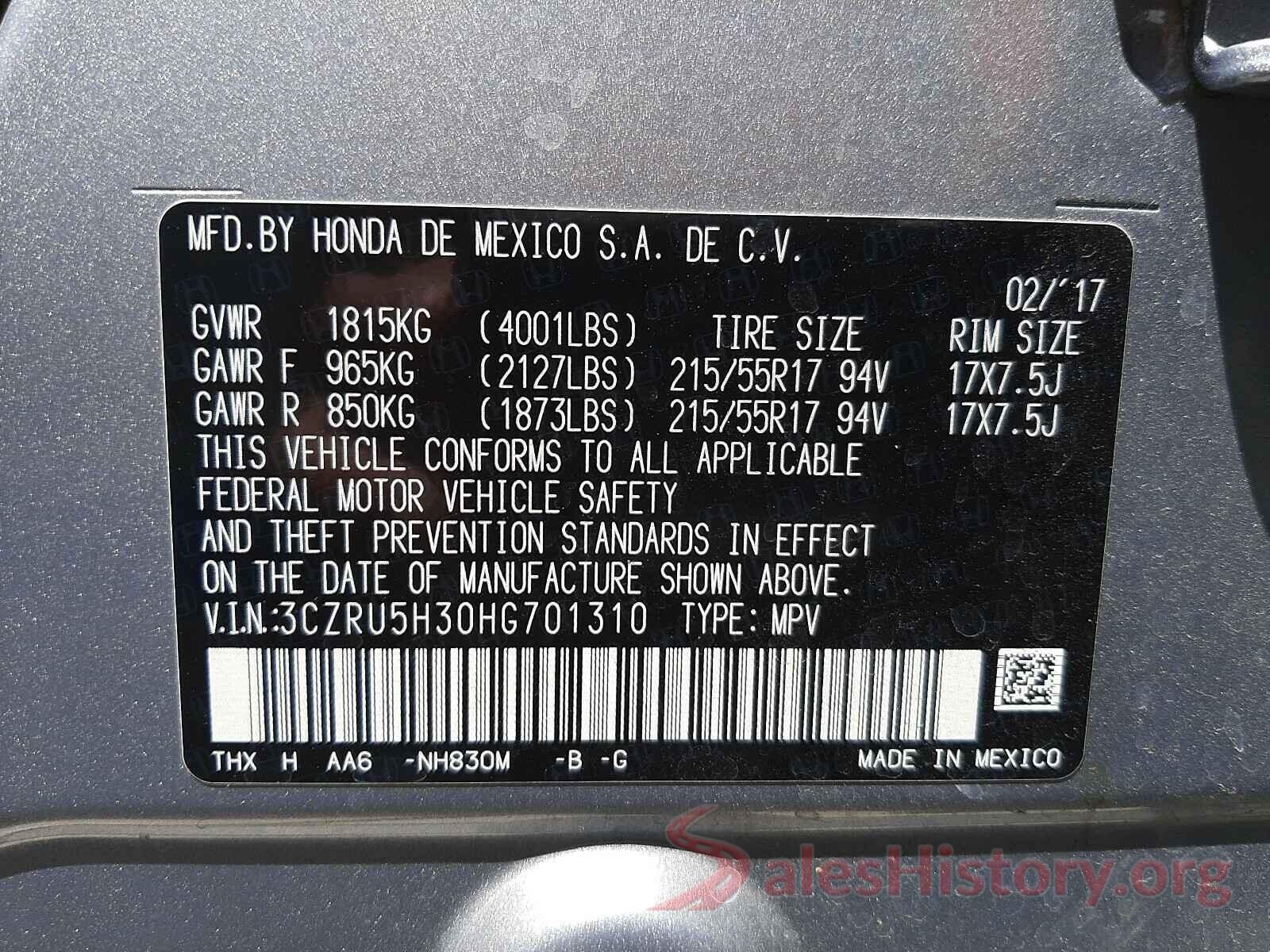 3CZRU5H30HG701310 2017 HONDA HR-V