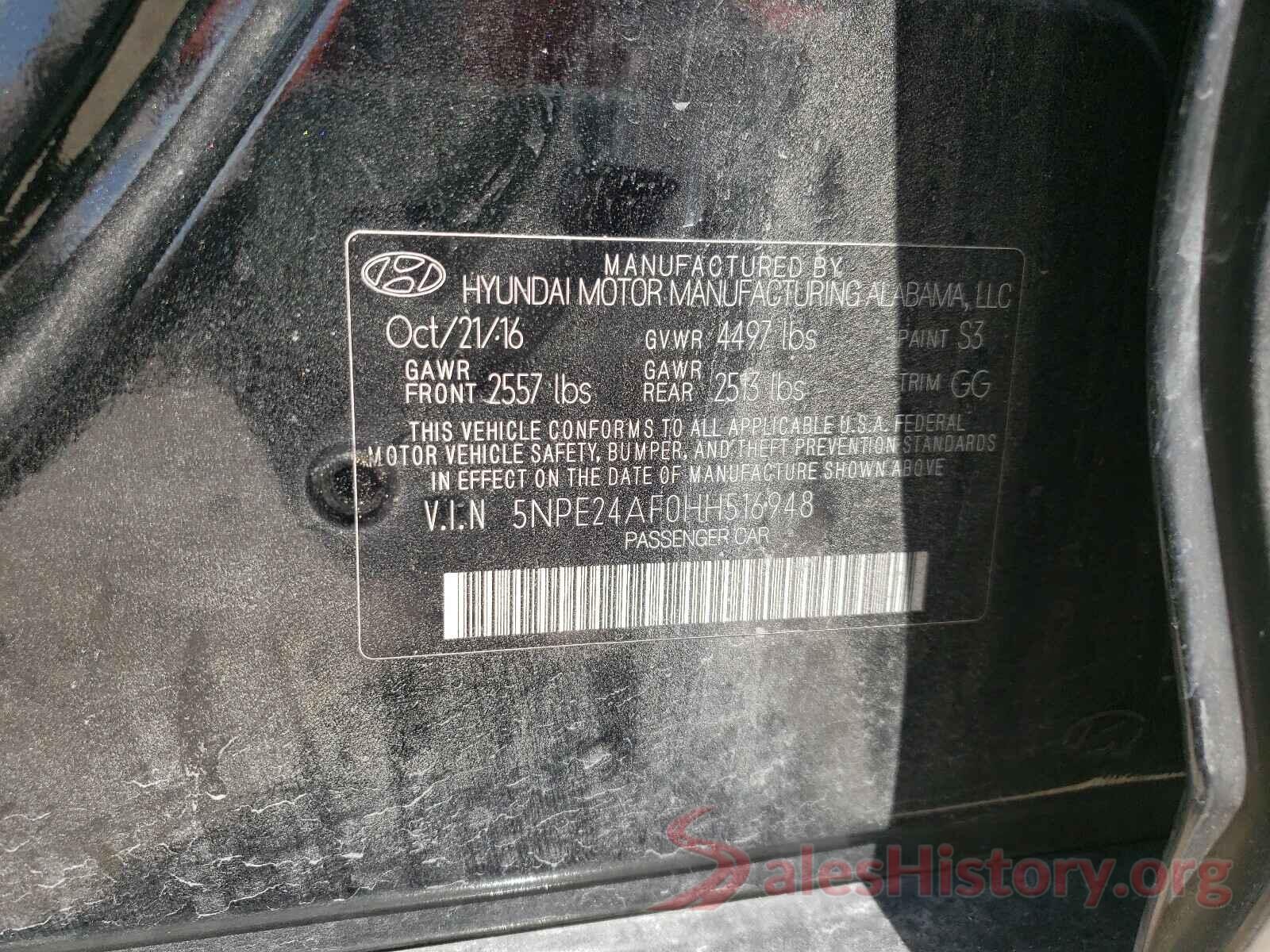 5NPE24AF0HH516948 2017 HYUNDAI SONATA