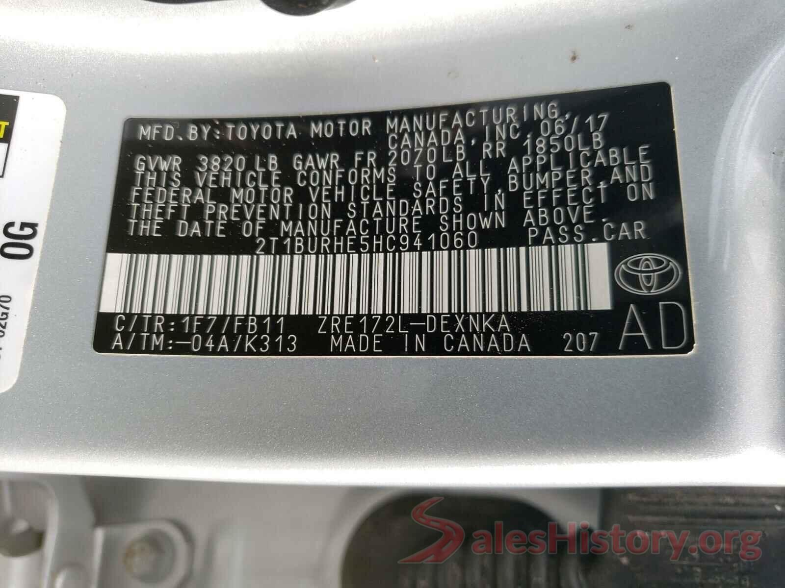 2T1BURHE5HC941060 2017 TOYOTA COROLLA