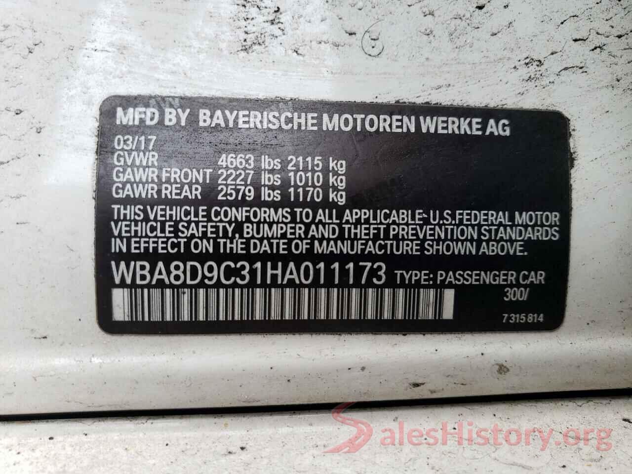 WBA8D9C31HA011173 2017 BMW 3 SERIES