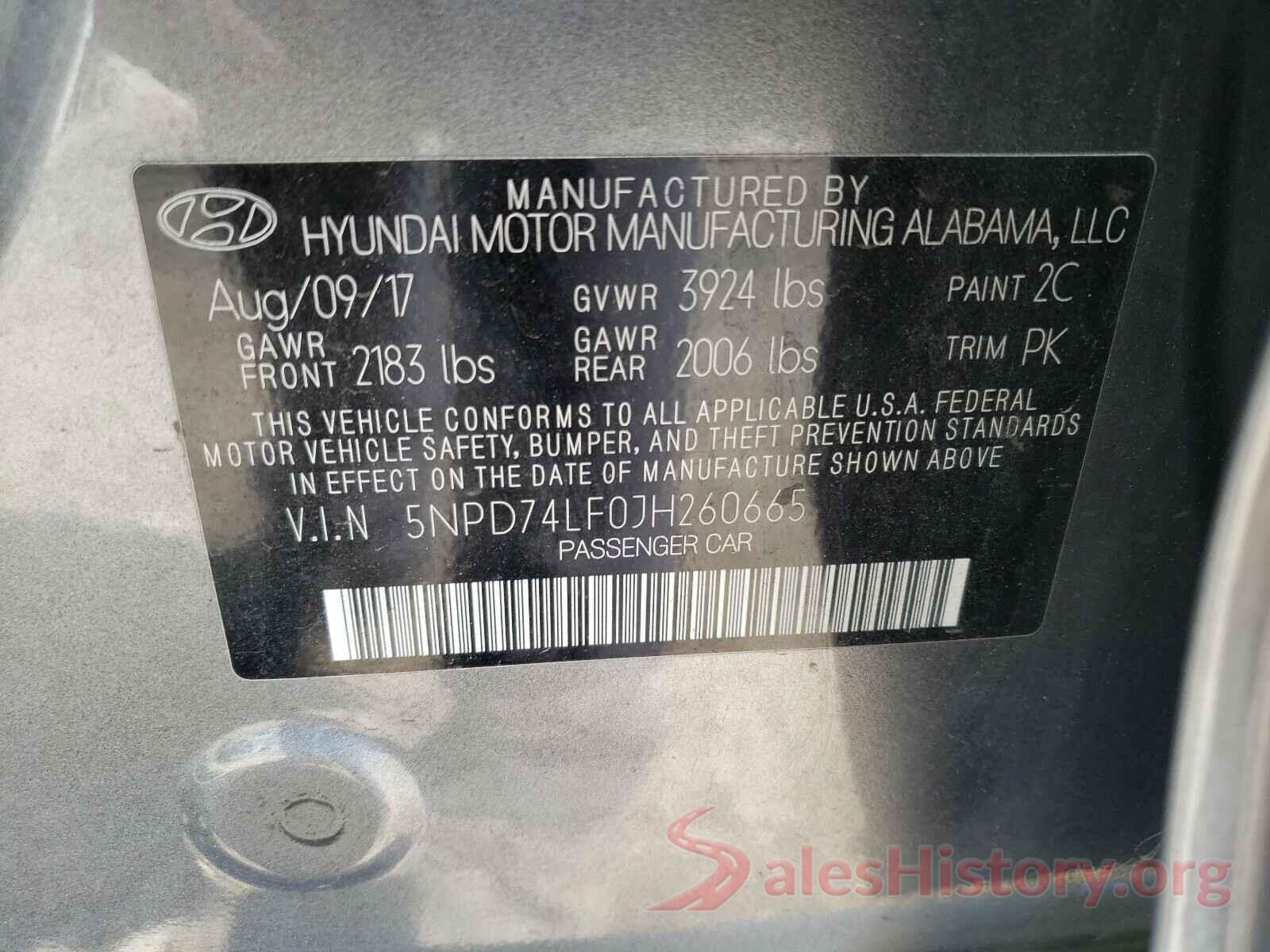 5NPD74LF0JH260665 2018 HYUNDAI ELANTRA