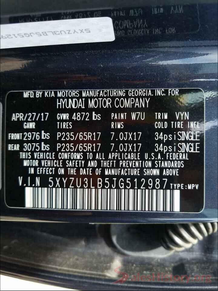 5XYZU3LB5JG512987 2018 HYUNDAI SANTA FE